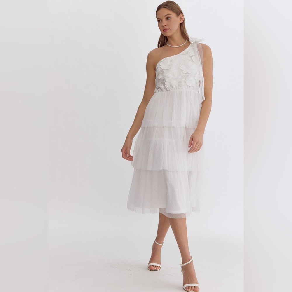 Entro Elodie Tulle Tiered One Shoulder Casual Wedding Engagement Dress New Small